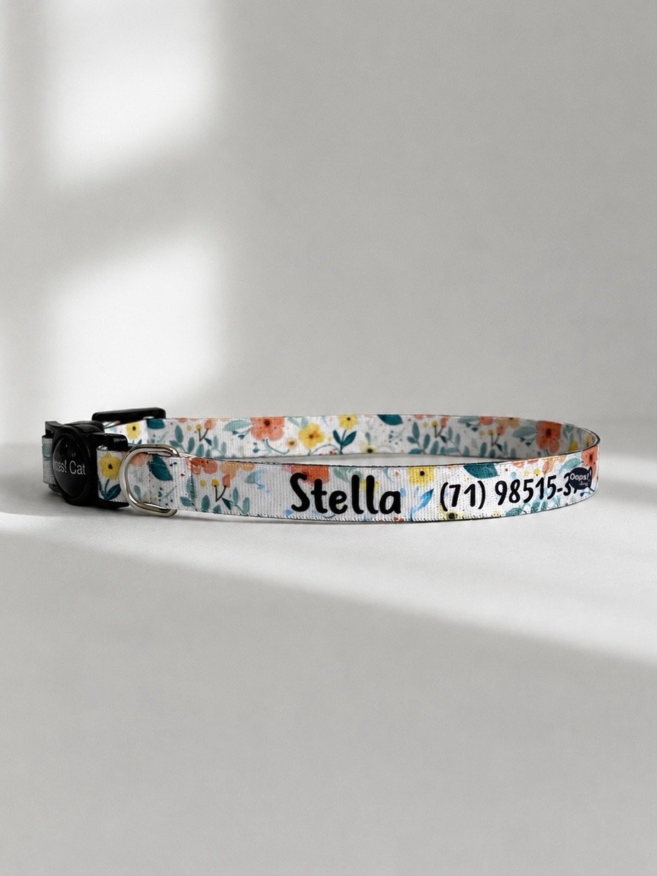 30C347F3-E7DF-42CE-B621-B6F57A373EE9 Coleira para gato com nome personalizado para identificação | Coleira Gato Anti enforcamento Com Nome- Primavera - Imagem 1