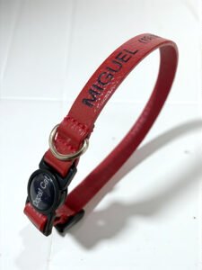 Coleira personalizada de couro para gatos vermelha